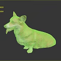 Corgi Dog Sitting With Tongue Out On Black Reflective Background Surface