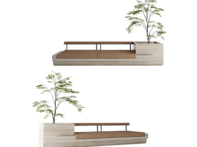 Modern Wooden Bench With Small Trees And Simple Design For Home Decoration 3d model