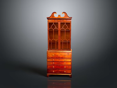 Antique Wooden Cabinet With Glass Doors Drawers And Traditional Carved Design 3d model