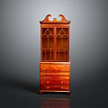 Antique Wooden Cabinet With Glass Doors Drawers And Traditional Carved Design