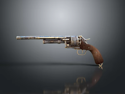 Vintage Revolver With Wooden Grip And Intricate Metal Design Classic Weapon 3d model
