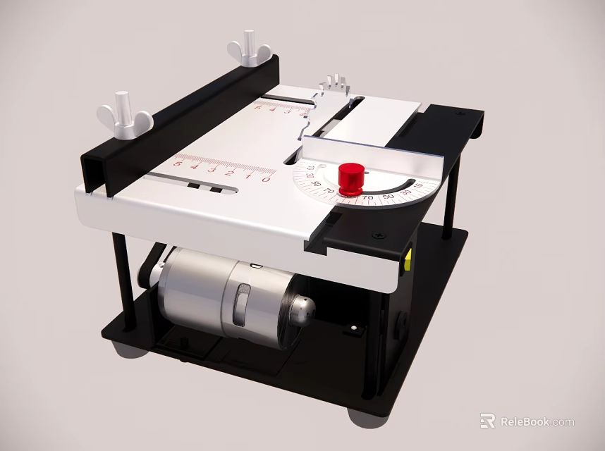 Black And White Table Saw With Red Knob Cutting Table And Motor 3d model 