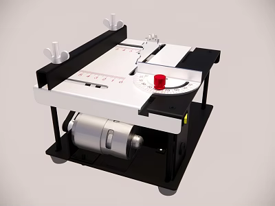 Black And White Table Saw With Red Knob Cutting Table And Motor 3d model