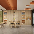 Modern Shopping Mall Retail Store Interior With Wooden Shelves Seating Area And Green Decor Elements