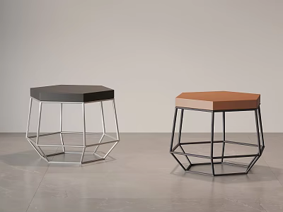 Modern Hexagonal Stools With Metal Frame In Black And Brown Colors 3d model