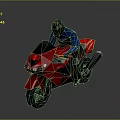 Red Sport Motorcycle With Rider In Blue Jacket And Helmet Riding