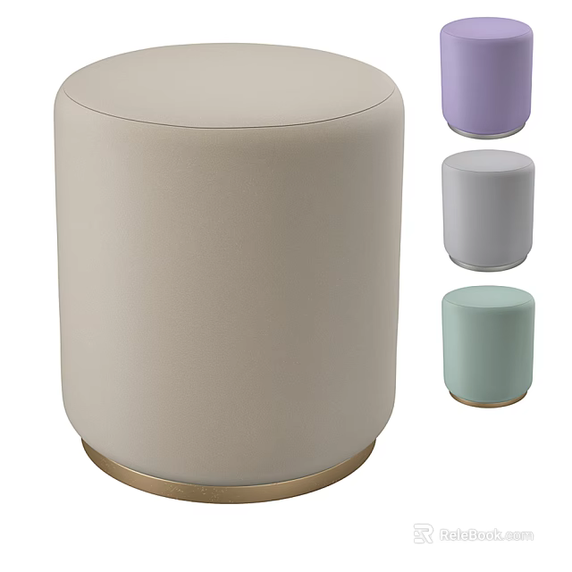 Modern Stylish Ottoman Stools in Beige Purple Grey and Mint Green with Gold Base 3d model 