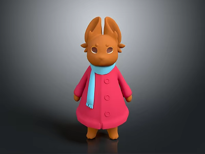 Cartoon Game Movie Character With Orange Body Antler Ears Pink Coat Blue Scarf And Buttons 3d model