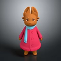 Cartoon Game Movie Character With Orange Body Antler Ears Pink Coat Blue Scarf And Buttons