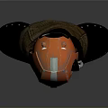 Futuristic Combat Weapon Helmet With Orange White Stripe Black Mask And Shoulder Armor