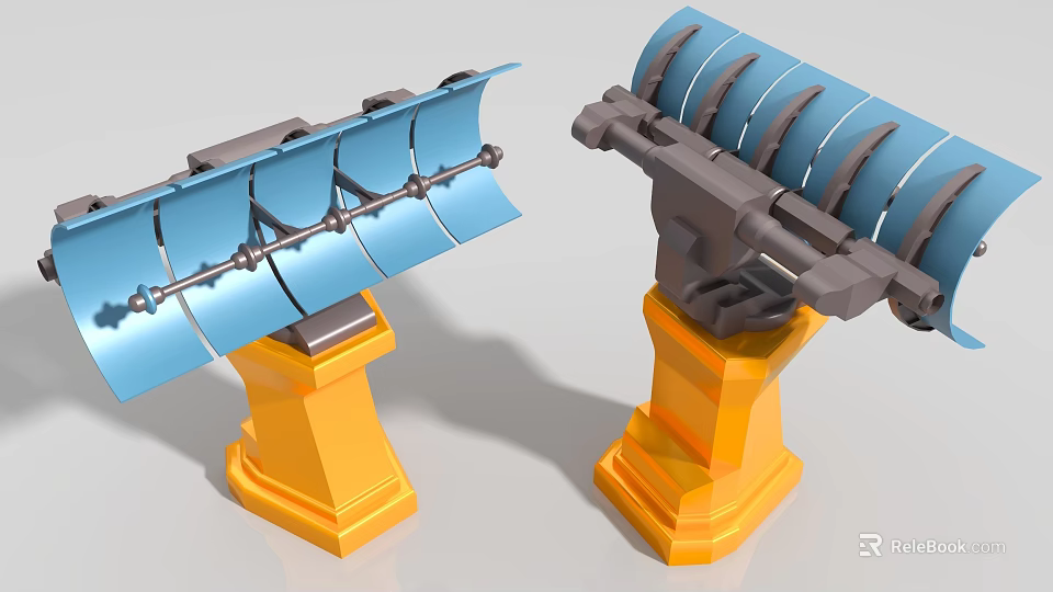 Industrial Equipment With Blue Blade And Drum Components On Yellow Bases 3d model 