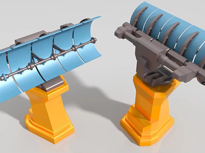 Industrial Equipment With Blue Blade And Drum Components On Yellow Bases 3d model