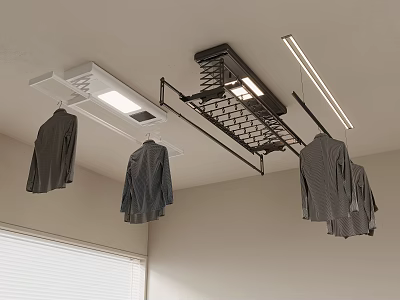 Modern Ceiling Mounted Clothes Hanger With LED Lights And Hanging Shirts 3d model