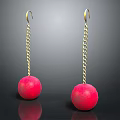 Elegant Red Spherical Bead Earrings With Gold Chain Details In Jewelry