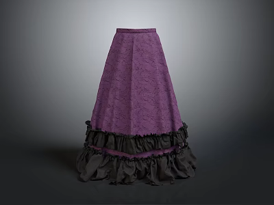 Purple Lace Long Skirt With Black Ruffled Hem And Elegant Design 3d model