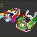Colorful Toy Cars In Red White Green With Rocket Thrusters Gold Wheels And L Logo