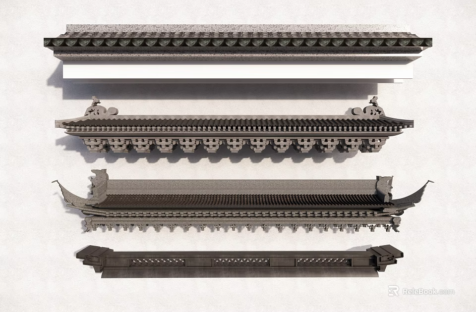 Traditional Chinese Architectural Components with Classical Brackets and Various Ornamental Eave Designs 3d model 