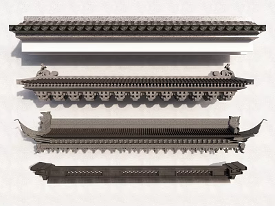 Traditional Chinese Architectural Components with Classical Brackets and Various Ornamental Eave Designs 3d model