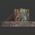 Rusted Metal Industrial Structure With Copper Patina Circular Platform And Staircase