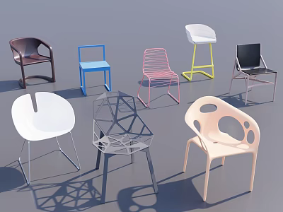 Stylish Single Chairs with Various Modern Designs and Vibrant Color Options for Home Interior Decor 3d model