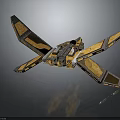 Advanced Interstellar Spacecraft With Yellow Gray Wings And Engines For Cosmic Exploration