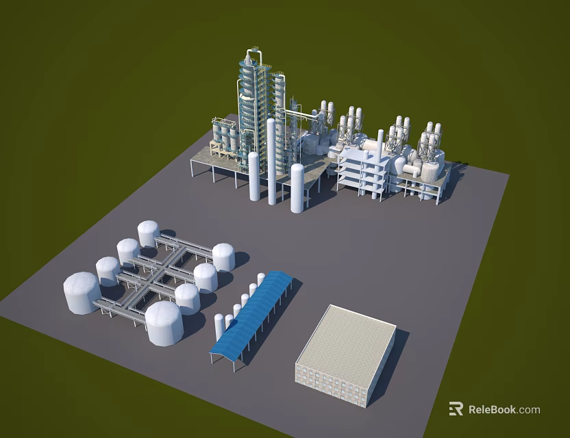 Industrial Equipment In Industrial Plant With Storage Tanks Pipelines And Towers 3d model 
