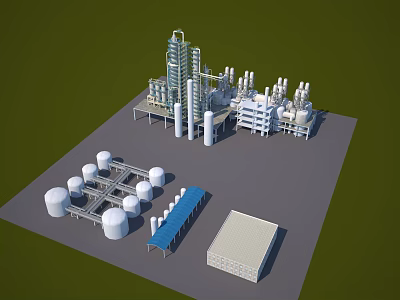 Industrial Equipment In Industrial Plant With Storage Tanks Pipelines And Towers 3d model