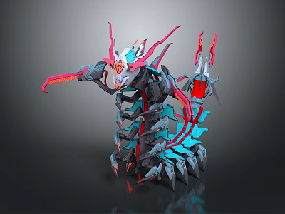 Game Movie Character Mechanical Monster With Red Blue Glow And Spiked Armor 3d model