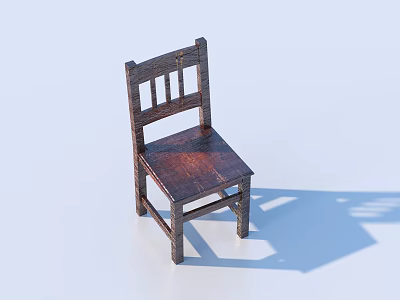Vintage Wooden Single Chair With Vertical Slat Back And Solid Seat Design 3d model