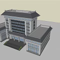 Chinese Style Multi Story Building Exterior With Traditional Roof Front Entrance And Stone Steps