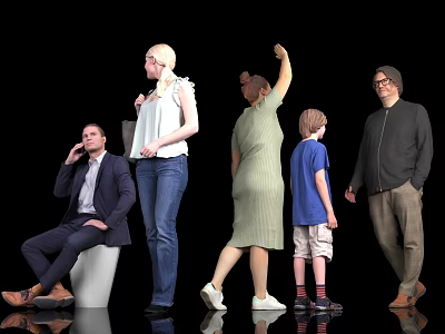 Group of People in Various Poses Including Sitting Standing and Raising Hand 3d model