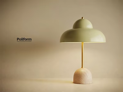 Modern Table Lamp With Light Green Shade Gold Stem And Wooden Base 3d model