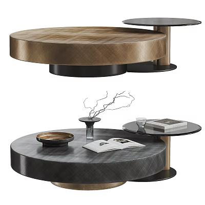 Modern Round Coffee Table With Wooden Black Finish Featuring Vase Twigs Magazine Tray Glass Book 3d model