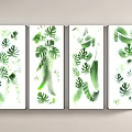 Green Leaf Botanical Canvas Wall Art Four Panel Set For Modern Home Decor