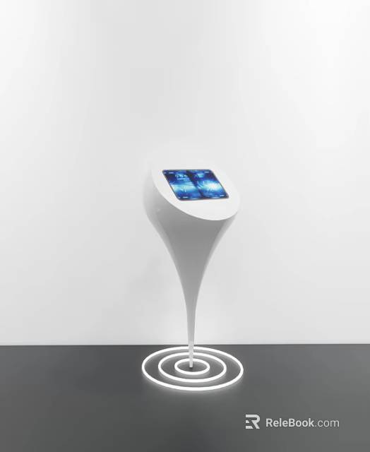 Modern Public Interactive Kiosk With Digital Screen And White Curved Design For Information 3d model 