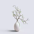 White Egg Shaped Vase With Green Leaf Branches For Minimalist Interior Decor 3d model