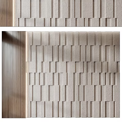 Textured Wall Panel Design With Light Color Blocks And Wooden Accent 3d model