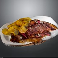 Yellow Potato Chips And Red Sliced Meat Served On White Plate