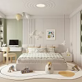 Modern Kids Room Interior With Bed Study Desk Toys Green Wall And Circular Decor