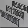 Three Black Chinese Style Railings With Intricate Cut Out Patterns Design