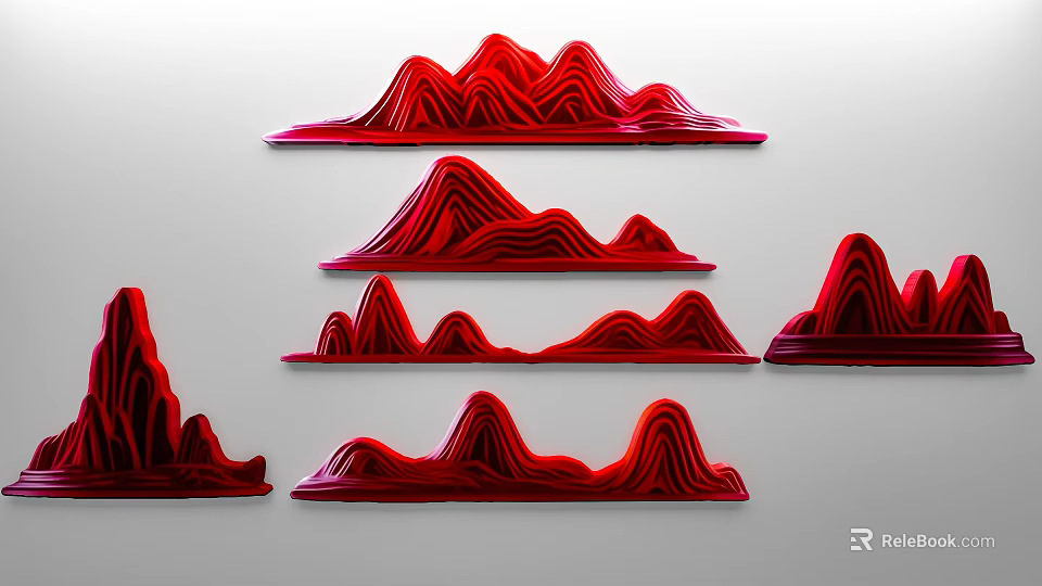 Red Rockery Stones with Wavy Patterns for Modern Interior Decorative 3d model