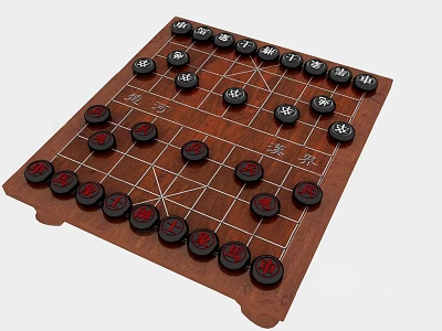 Chinese Chess Wooden Board Game Entertainment With Red Black Pieces And Chinese Characters 3d model