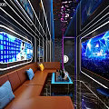 Modern KTV Interior Design With Neon Lights Large LED Screens And Leather Sofas