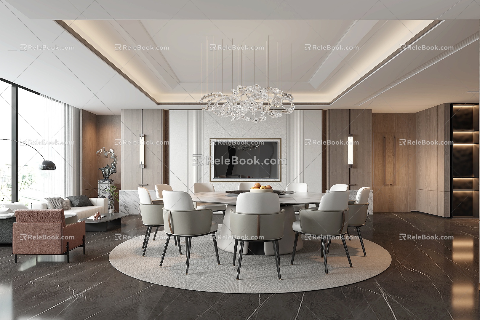 Restaurant Room Box Room Dining Table and Chair Wine Cabinet Decorative Cabinet 3d model