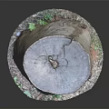 Natural Wooden Stump Decor with Stone Textured Base and Green Moss Details