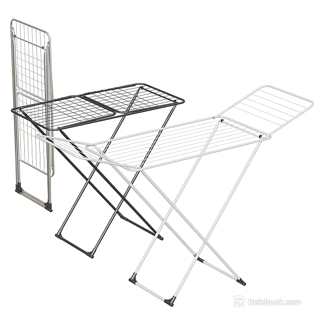 Clothes Drying Racks With Foldable Structure Mesh Platform And Black White Styles 3d model