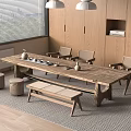 The combination of tea table and chair in the tea tasting area of the tea house 3d model