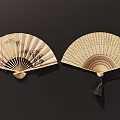 Traditional Chinese Fan Pendant Two Decorative Fans With Bamboo Leaf Pattern Calligraphy And Tassel Decoration