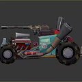 Teal Modified Off Road Vehicle Design With Large Tires Rocket Exhaust Pipes And Exposed Engine