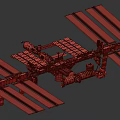Cartoon Scene of International Space Station with Solar Panels and Modules in Space